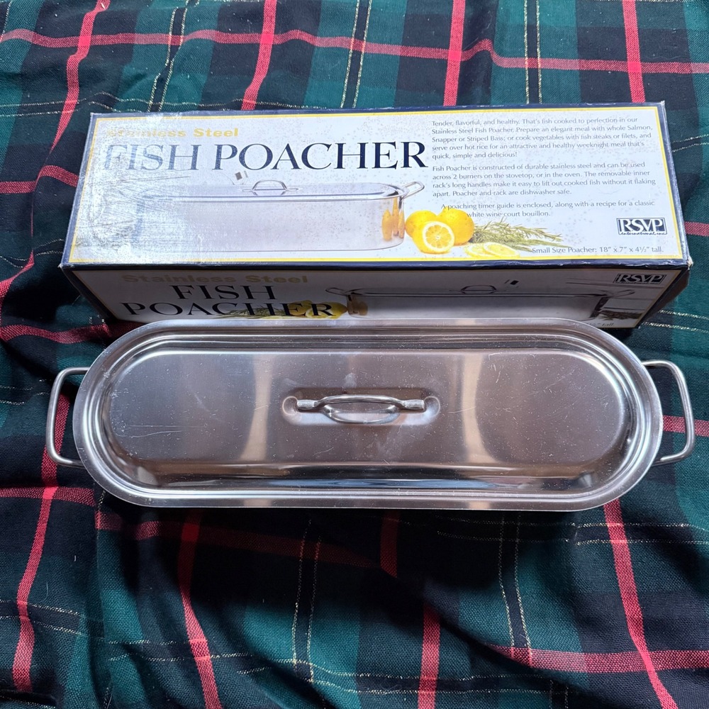 RSVP International Endurance Stainless Steel 18" Fish Poacher Pan Removable Rack